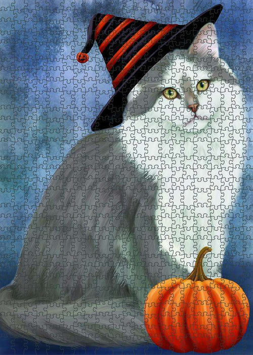 Happy Halloween Siberian Cat Wearing Witch Hat with Pumpkin Puzzle  PUZL87052