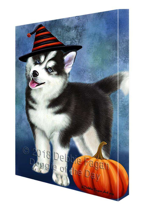 Happy Halloween Siberian Husky Dog Wearing Witch Hat with Pumpkin Canvas Print Wall Art Décor CVS112067