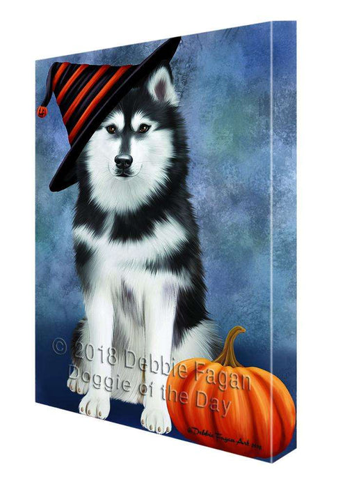 Happy Halloween Siberian Husky Dog Wearing Witch Hat with Pumpkin Canvas Print Wall Art Décor CVS112625