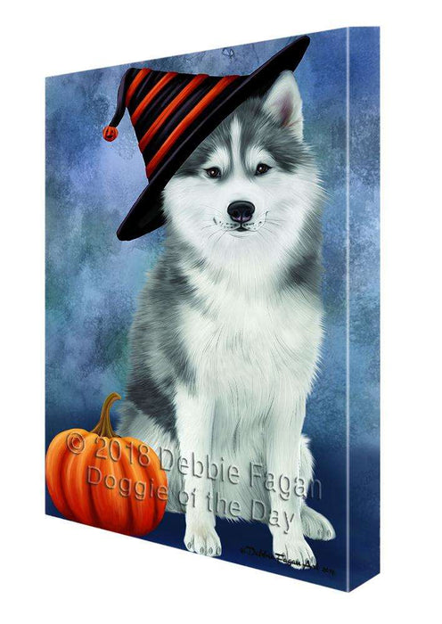 Happy Halloween Siberian Husky Dog Wearing Witch Hat with Pumpkin Canvas Print Wall Art Décor CVS112634