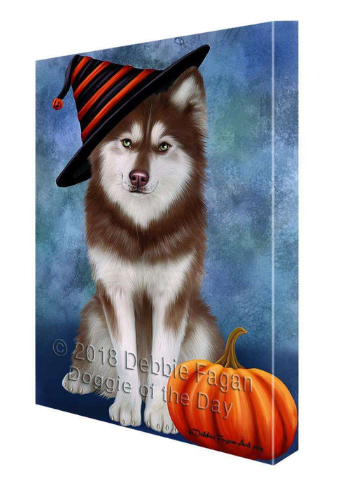 Happy Halloween Siberian Husky Dog Wearing Witch Hat with Pumpkin Canvas Print Wall Art Décor CVS112643