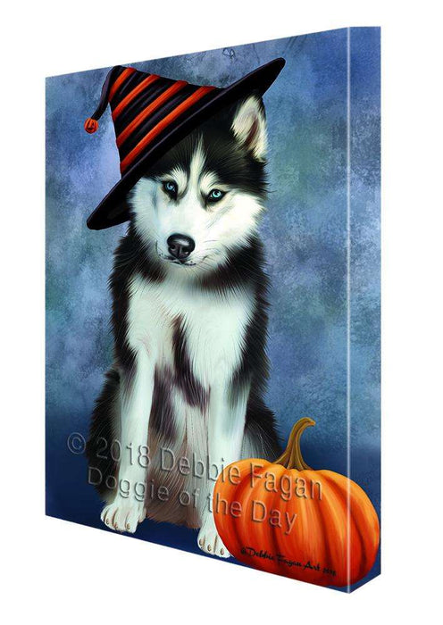 Happy Halloween Siberian Husky Dog Wearing Witch Hat with Pumpkin Canvas Print Wall Art Décor CVS112652