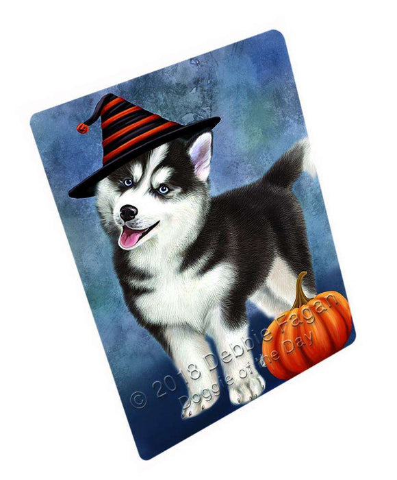 Happy Halloween Siberian Husky Dog Wearing Witch Hat with Pumpkin Cutting Board C69183