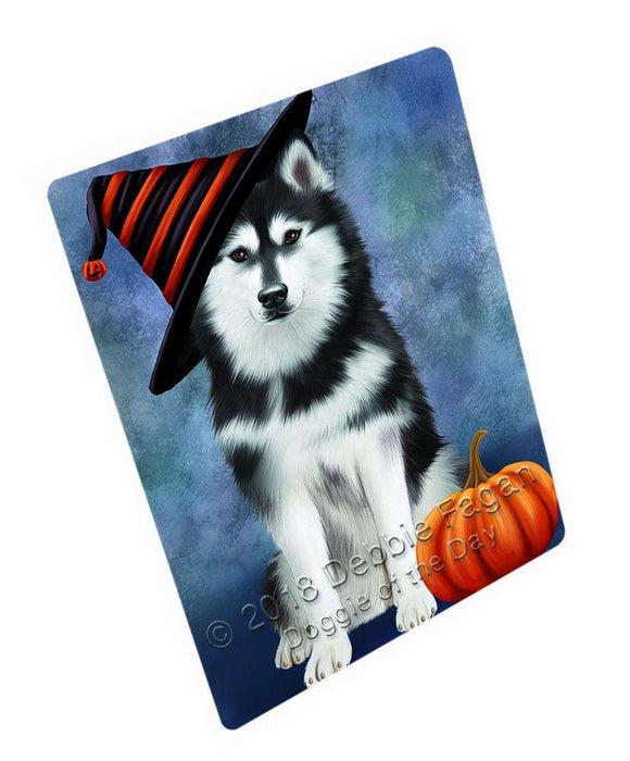 Happy Halloween Siberian Husky Dog Wearing Witch Hat with Pumpkin Cutting Board C69369