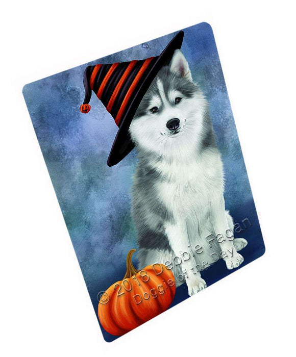 Happy Halloween Siberian Husky Dog Wearing Witch Hat with Pumpkin Cutting Board C69372