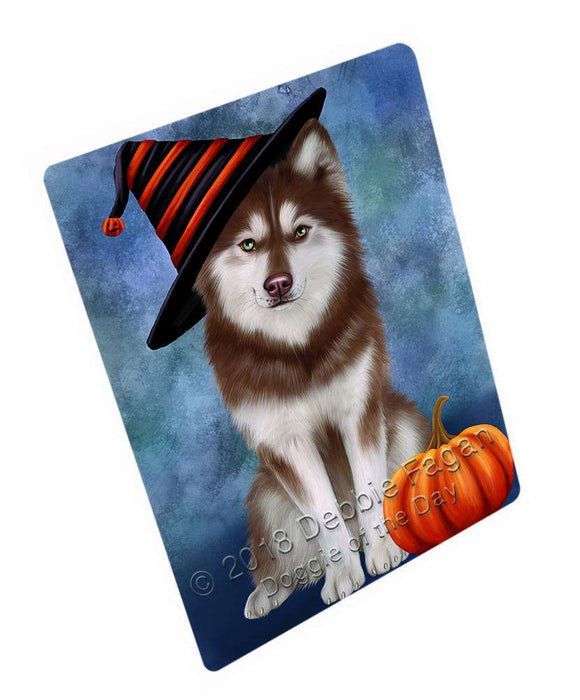 Happy Halloween Siberian Husky Dog Wearing Witch Hat with Pumpkin Cutting Board C69375