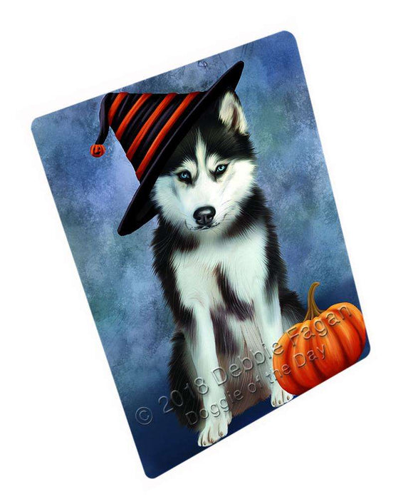 Happy Halloween Siberian Husky Dog Wearing Witch Hat with Pumpkin Cutting Board C69378