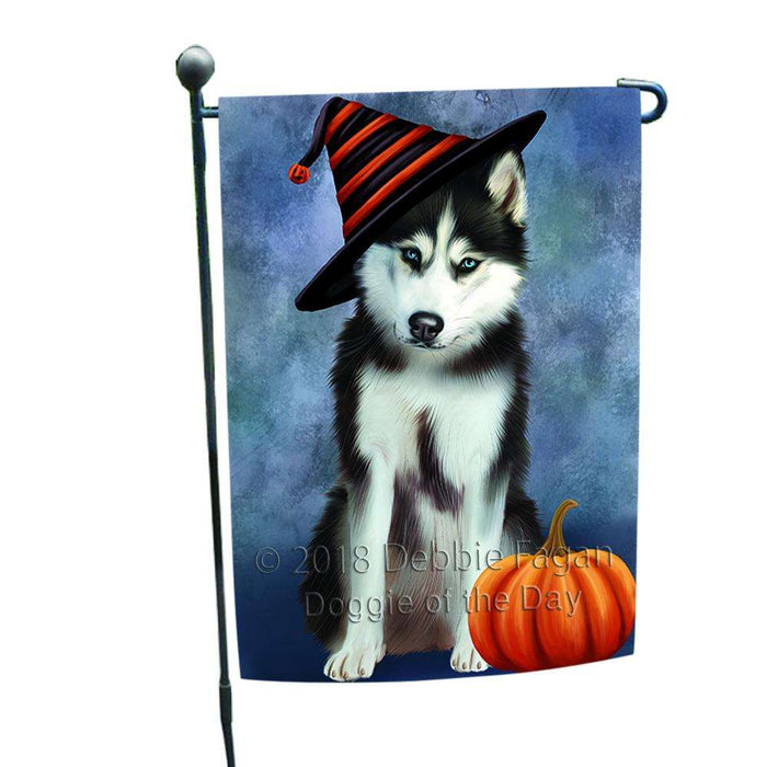 Happy Halloween Siberian Husky Dog Wearing Witch Hat with Pumpkin Garden Flag GFLG55040