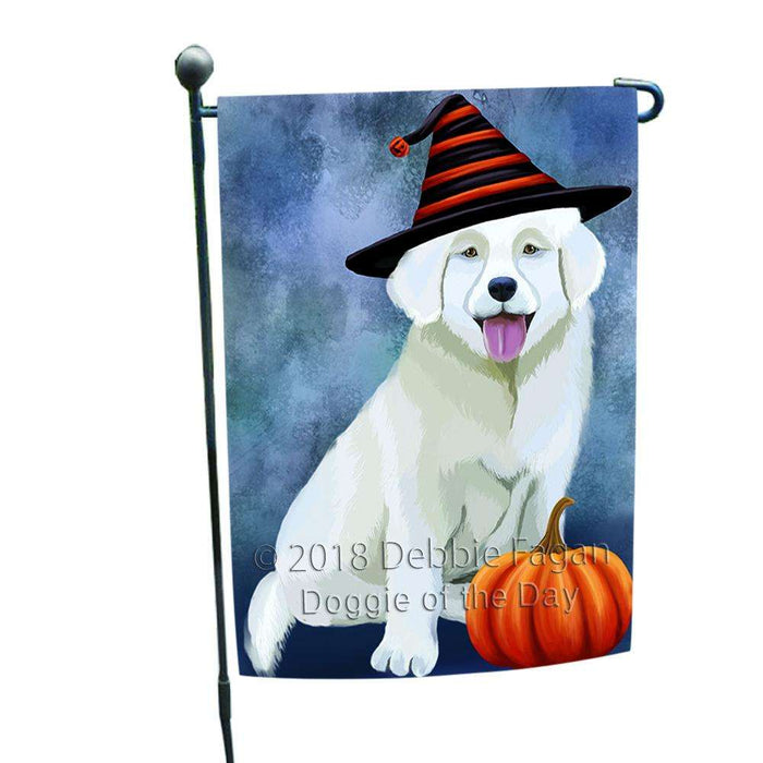 Happy Halloween Slovak Cuvac Cat Wearing Witch Hat with Pumpkin Garden Flag GFLG54976
