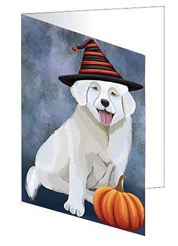 Happy Halloween Slovensky Cuvac Dog Wearing Witch Hat with Pumpkin Handmade Artwork Assorted Pets Greeting Cards and Note Cards with Envelopes for All Occasions and Holiday Seasons D103