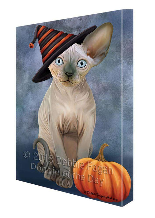 Happy Halloween Sphynx Cat Wearing Witch Hat with Pumpkin Canvas Print Wall Art Décor CVS111707