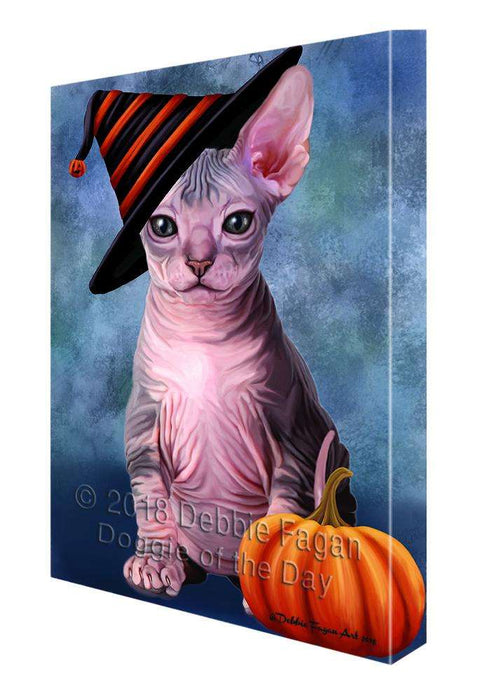 Happy Halloween Sphynx Cat Wearing Witch Hat with Pumpkin Canvas Print Wall Art Décor CVS112094