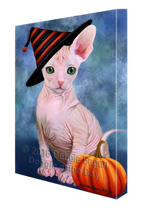 Happy Halloween Sphynx Cat Wearing Witch Hat with Pumpkin Canvas Print Wall Art Décor CVS112661