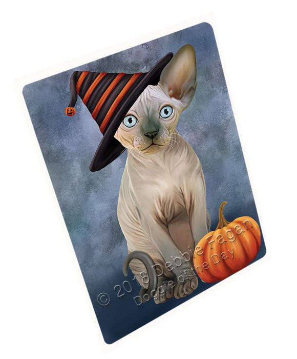 Happy Halloween Sphynx Cat Wearing Witch Hat with Pumpkin Cutting Board C69063