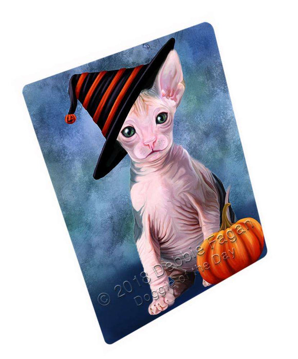Happy Halloween Sphynx Cat Wearing Witch Hat with Pumpkin Cutting Board C69189