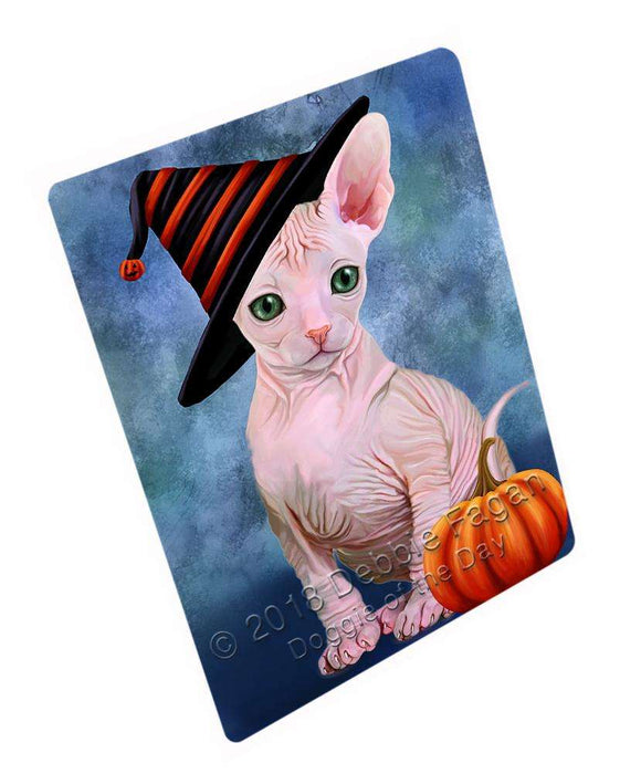 Happy Halloween Sphynx Cat Wearing Witch Hat with Pumpkin Cutting Board C69381