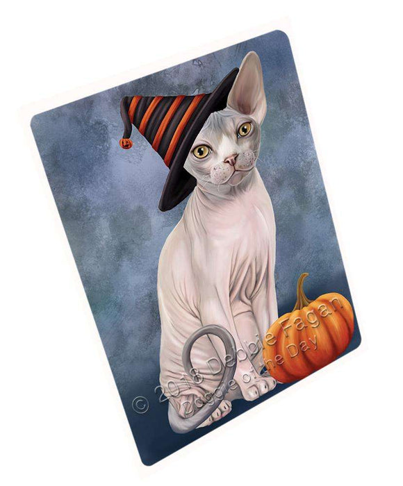 Happy Halloween Sphynx Cat Wearing Witch Hat with Pumpkin Large Refrigerator / Dishwasher Magnet RMAG90114