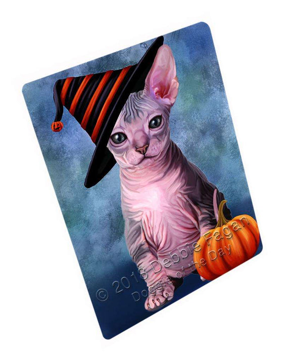 Happy Halloween Sphynx Cat Wearing Witch Hat with Pumpkin Large Refrigerator / Dishwasher Magnet RMAG90378