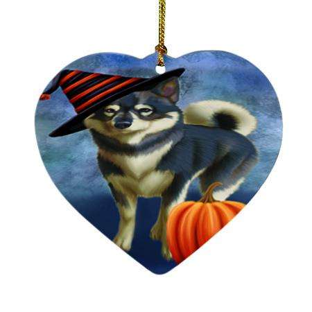 Happy Halloween Swedish Vallhund Dog Wearing Witch Hat with Pumpkin Heart Christmas Ornament HPOR54917