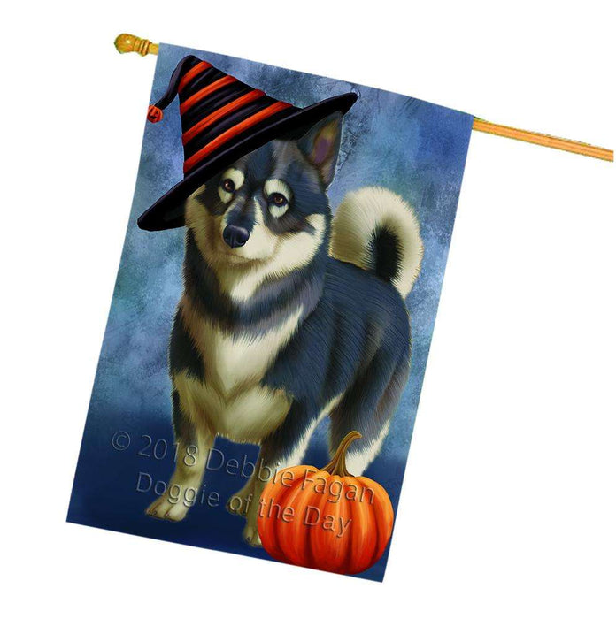 Happy Halloween Swedish Vallhund Dog Wearing Witch Hat with Pumpkin House Flag FLG55115
