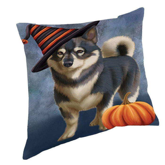 Happy Halloween Swedish Vallhund Dog Wearing Witch Hat with Pumpkin Throw Pillow D185
