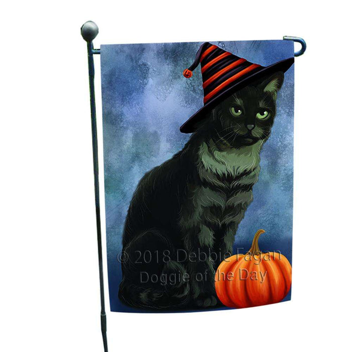 Happy Halloween Tabbie Cat Wearing Witch Hat with Pumpkin Garden Flag GFLG54981