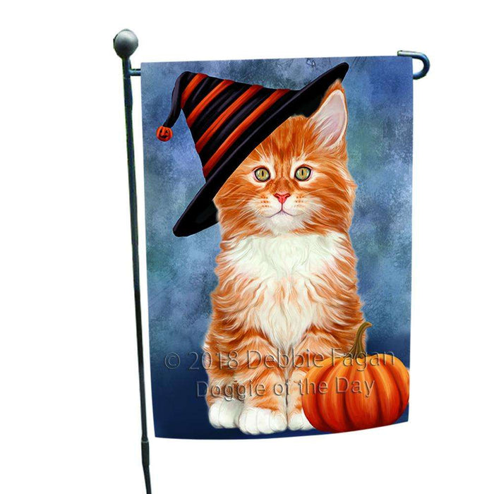 Happy Halloween Tabbie Cat Wearing Witch Hat with Pumpkin Garden Flag GFLG54982