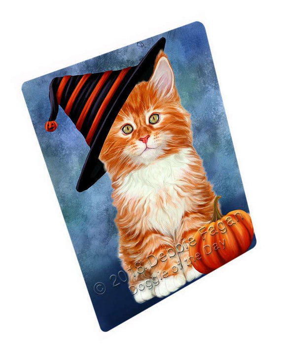 Happy Halloween Tabbie Cat Wearing Witch Hat with Pumpkin Large Refrigerator / Dishwasher Magnet RMAG90402