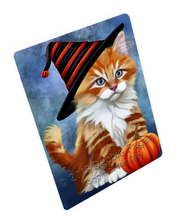Happy Halloween Tabbie Cat Wearing Witch Hat with Pumpkin Large Refrigerator / Dishwasher Magnet RMAG90408