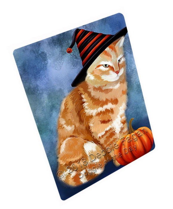 Happy Halloween Tabbie Cat Wearing Witch Hat with Pumpkin Large Refrigerator / Dishwasher Magnet RMAG90414