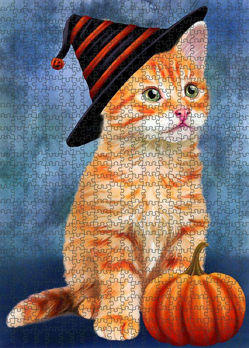 Happy Halloween Tabbie Cat Wearing Witch Hat with Pumpkin Puzzle  PUZL86828