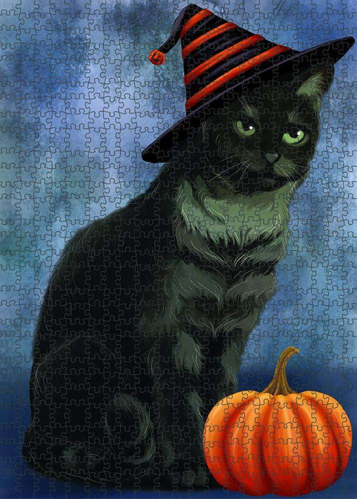 Happy Halloween Tabbie Cat Wearing Witch Hat with Pumpkin Puzzle  PUZL86832