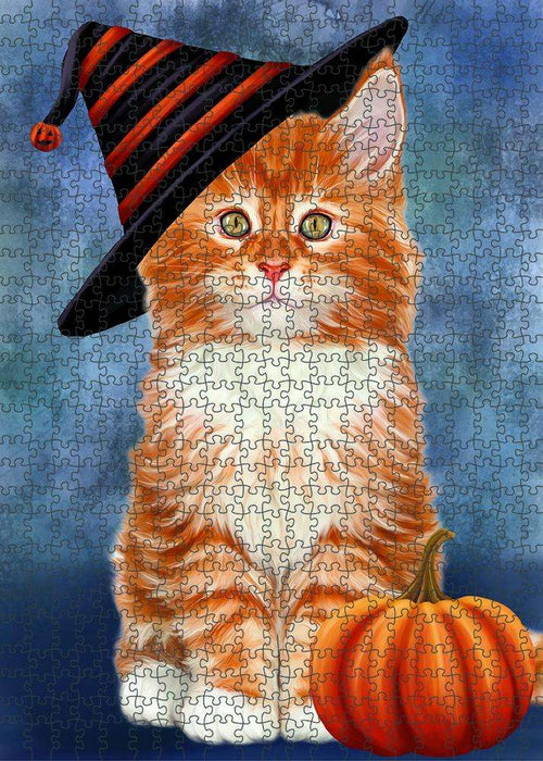 Happy Halloween Tabbie Cat Wearing Witch Hat with Pumpkin Puzzle  PUZL86836