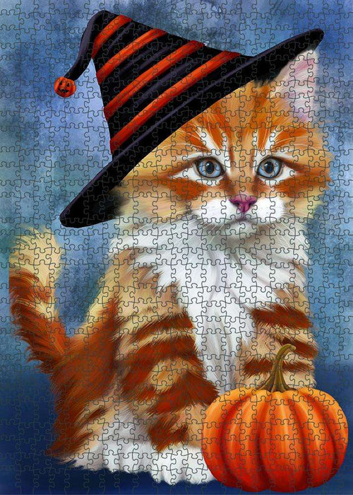 Happy Halloween Tabbie Cat Wearing Witch Hat with Pumpkin Puzzle  PUZL86840