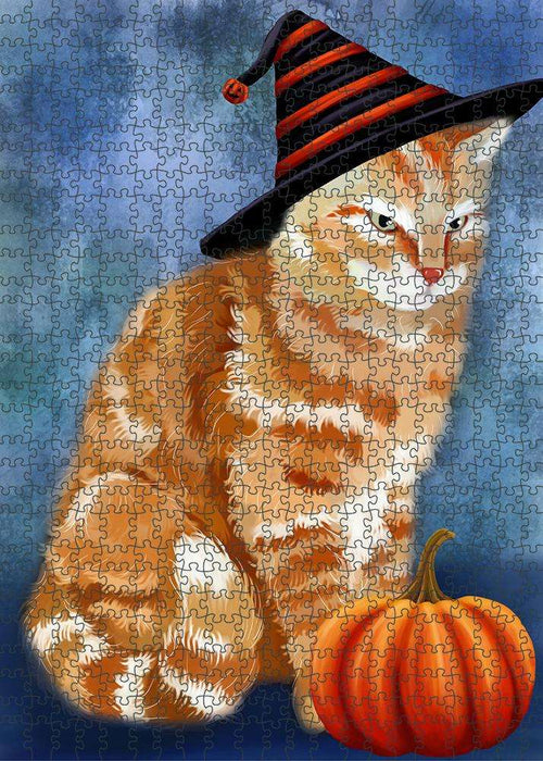 Happy Halloween Tabbie Cat Wearing Witch Hat with Pumpkin Puzzle  PUZL86844