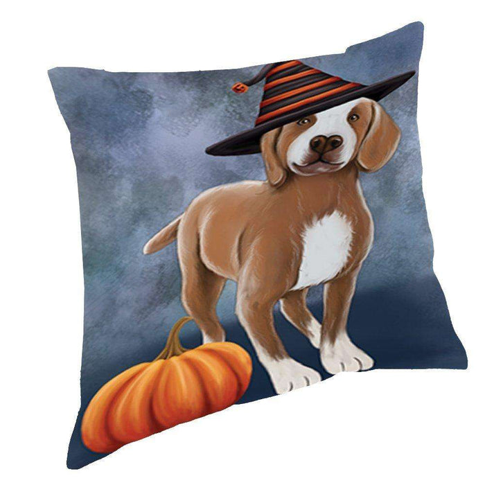Happy Halloween Tarsus Catalburun Dog Wearing Witch Hat with Pumpkin Throw Pillow D197
