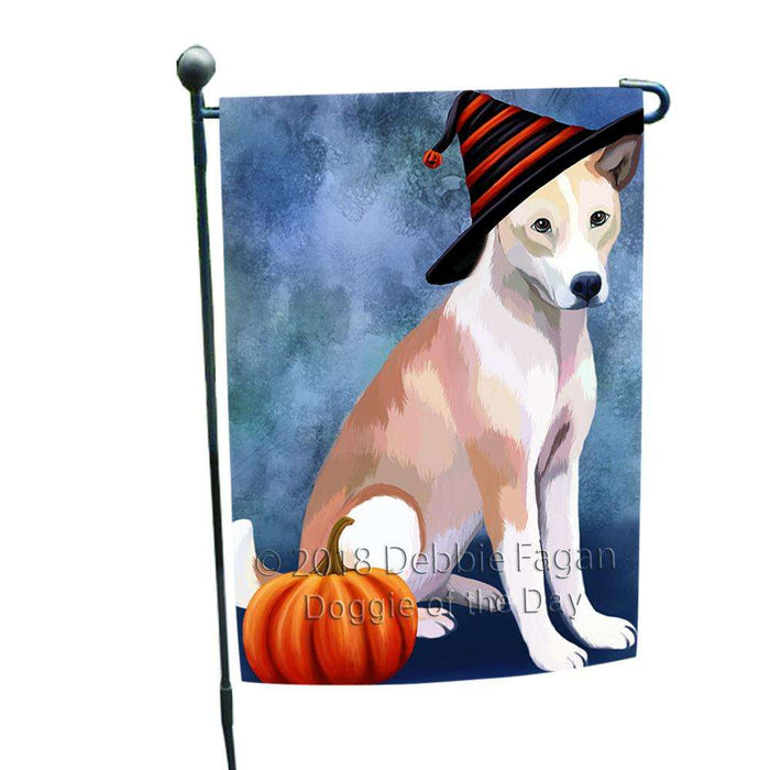 Happy Halloween Telomian Dog Wearing Witch Hat with Pumpkin Garden Flag GFLG54985