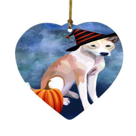Happy Halloween Telomian Dog Wearing Witch Hat with Pumpkin Heart Christmas Ornament HPOR54923
