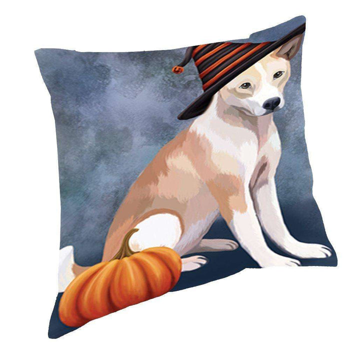Happy Halloween Telomian Dog Wearing Witch Hat with Pumpkin Throw Pillow D199