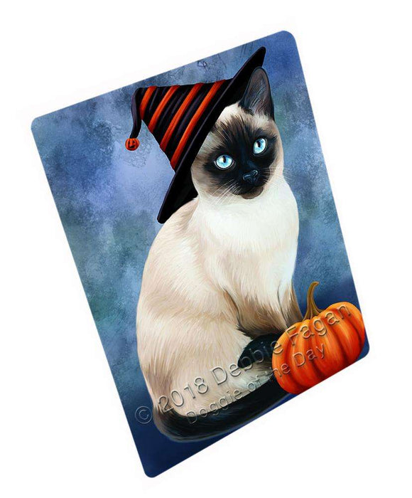 Happy Halloween Thai Cat Wearing Witch Hat with Pumpkin Cutting Board C69216