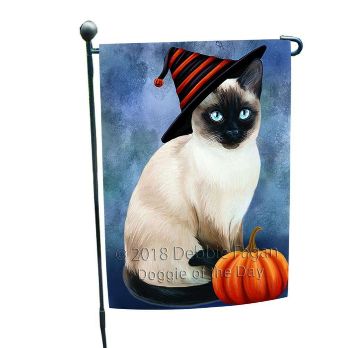 Happy Halloween Thai Cat Wearing Witch Hat with Pumpkin Garden Flag GFLG54986