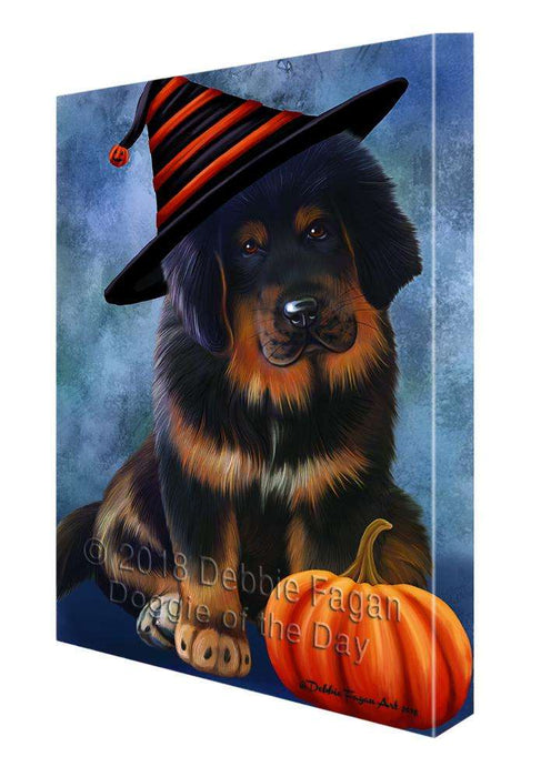 Happy Halloween Tibetan Mastiff Dog Wearing Witch Hat with Pumpkin Canvas Print Wall Art Décor CVS112175