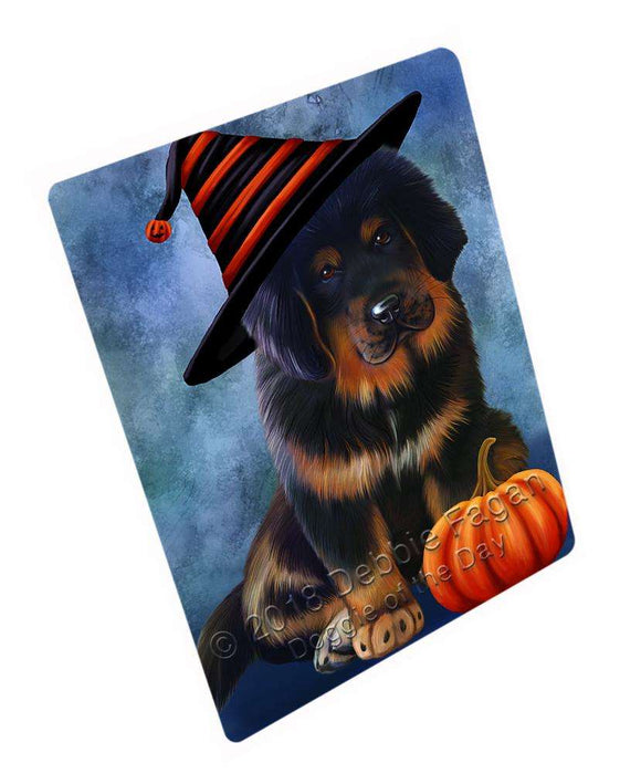 Happy Halloween Tibetan Mastiff Dog Wearing Witch Hat with Pumpkin Cutting Board C69219