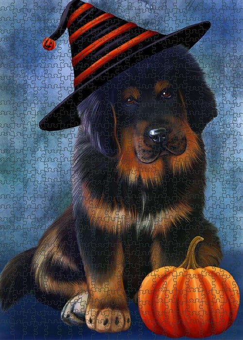 Happy Halloween Tibetan Mastiff Dog Wearing Witch Hat with Pumpkin Puzzle with Photo Tin PUZL86856