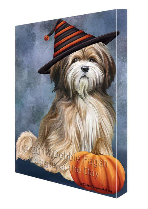 Happy Halloween Tibetan Terrier Dog Wearing Witch Hat with Pumpkin Canvas Print Wall Art Décor CVS111716