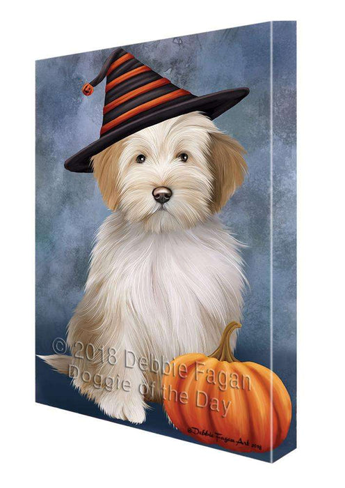 Happy Halloween Tibetan Terrier Dog Wearing Witch Hat with Pumpkin Canvas Print Wall Art Décor CVS111725