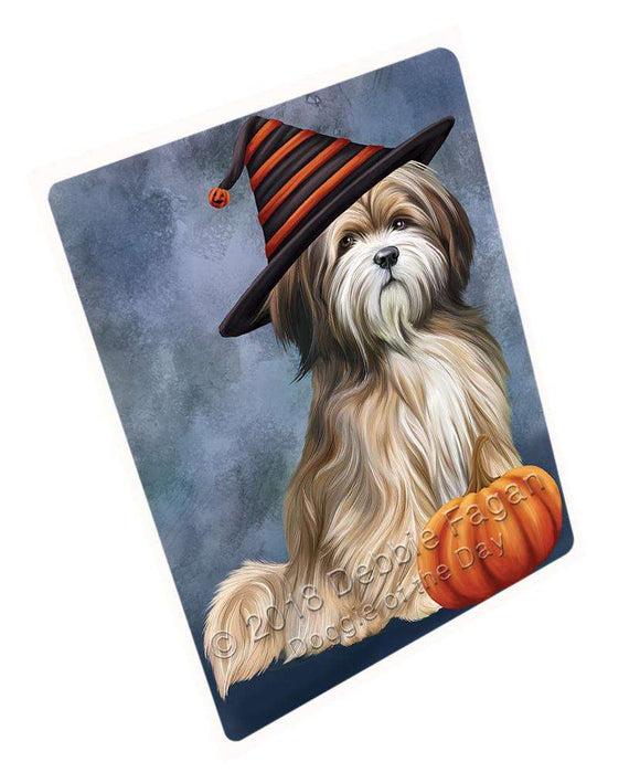 Happy Halloween Tibetan Terrier Dog Wearing Witch Hat with Pumpkin Cutting Board C69066