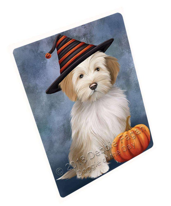 Happy Halloween Tibetan Terrier Dog Wearing Witch Hat with Pumpkin Cutting Board C69069