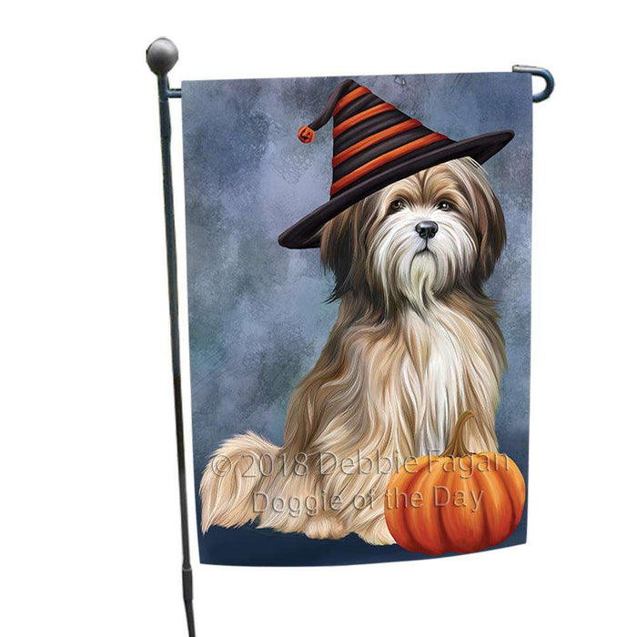 Happy Halloween Tibetan Terrier Dog Wearing Witch Hat with Pumpkin Garden Flag GFLG54936