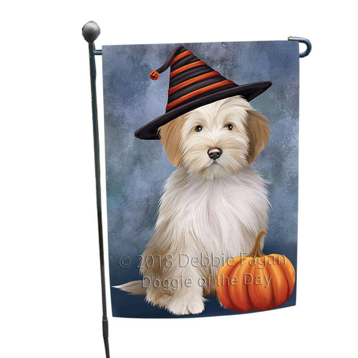 Happy Halloween Tibetan Terrier Dog Wearing Witch Hat with Pumpkin Garden Flag GFLG54937